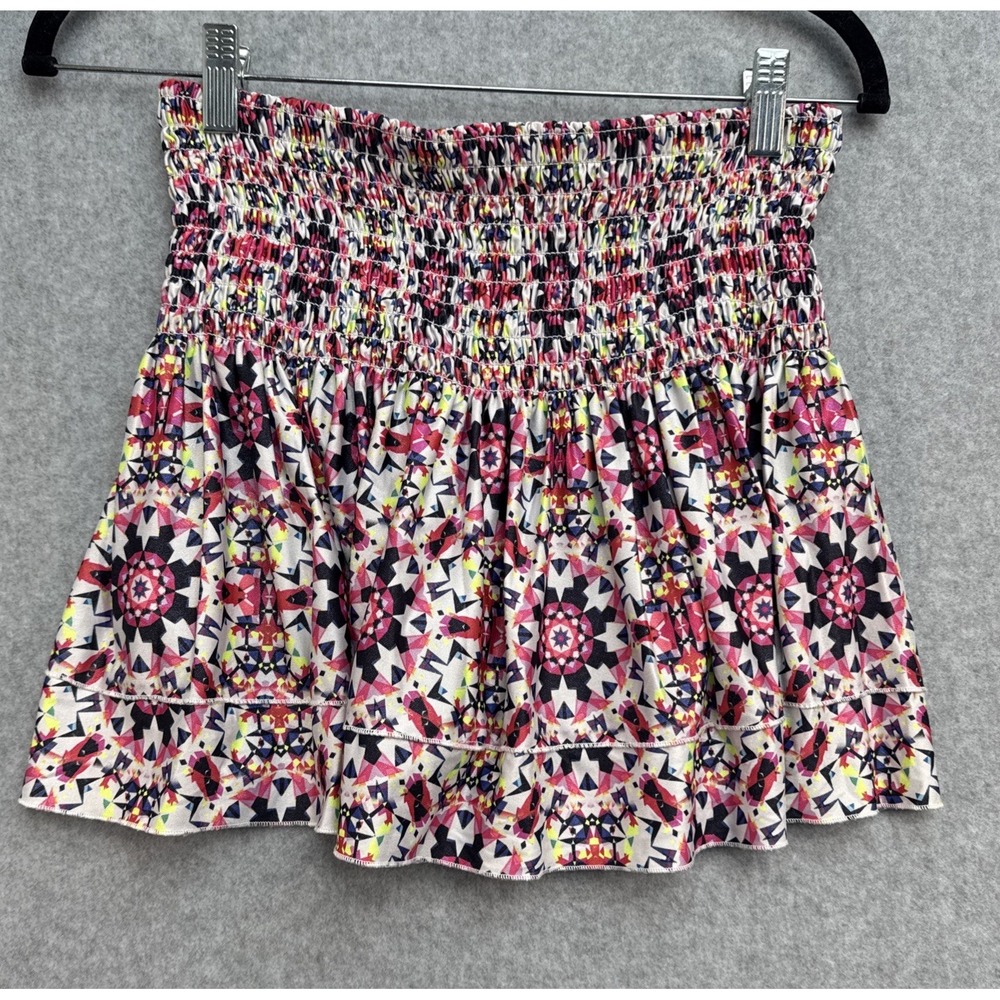 Lucky In Love Smocked Waist Tennis Skirt, Pink/Navy Geometric Print, Size Small